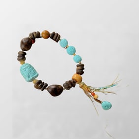 Vintage Chenxiang Wood & Turquoise Beads Bracelet