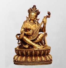 Old Tibetan Gilt Gold Copper Miaoyin Buddha Statue