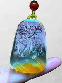 Beautiful Crystal Low Relief Fortune Kylin Pendant