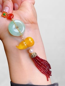 Beautiful Natural Jadeite & Beeswax Gourd Lucky Pendant