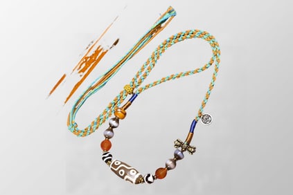 Hand Woven Tibetan DZI Agate Lucky Pendant