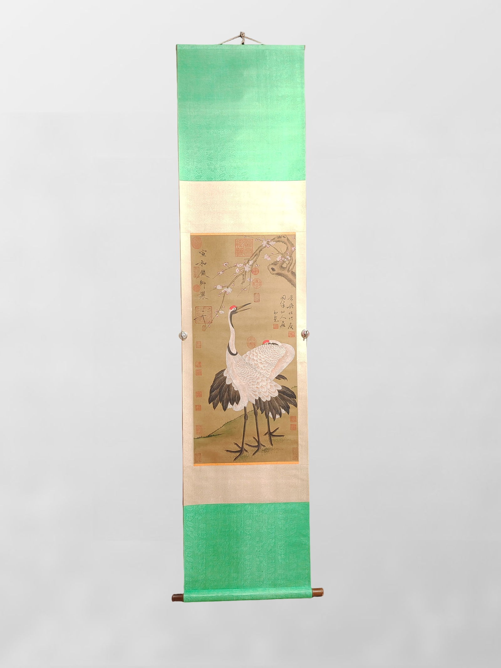 Chinese Watercolour On Silk Crane & Plum Flower Design Painting - Zhao Ji?1082?1135? (1 of 10)