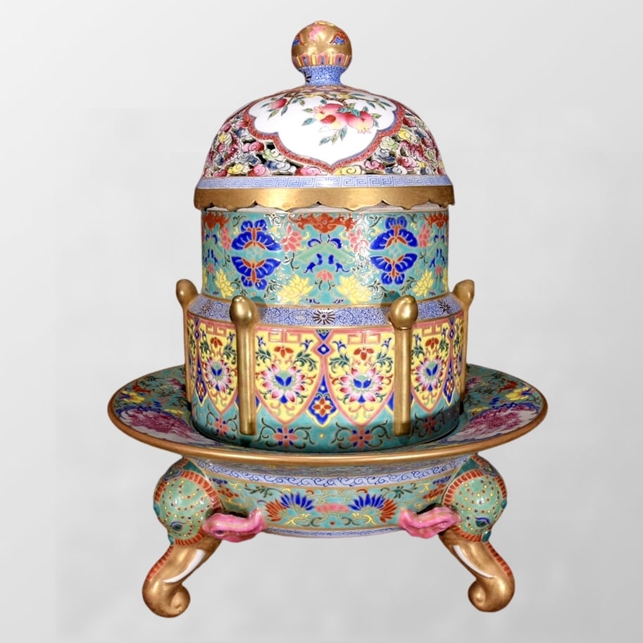 Chinese Gilt Gold Famille Rose Flowers Design Porcelain Incense Burner (1 of 10)