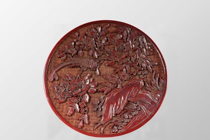 Chinese Red Lacquerware Low Relief Flowers Bird Jewellery Box