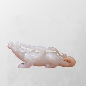 Superb Chinese White Hetian Jade Carved Divine Beast Statue