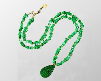 Beautiful Jadeite Carved Water Droplet Pendant w Beads Necklace