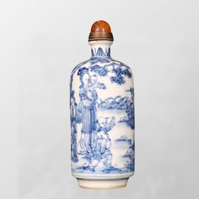 Chinese Blue And White Porcelain Figure Design Porcelain Snuff Bottle