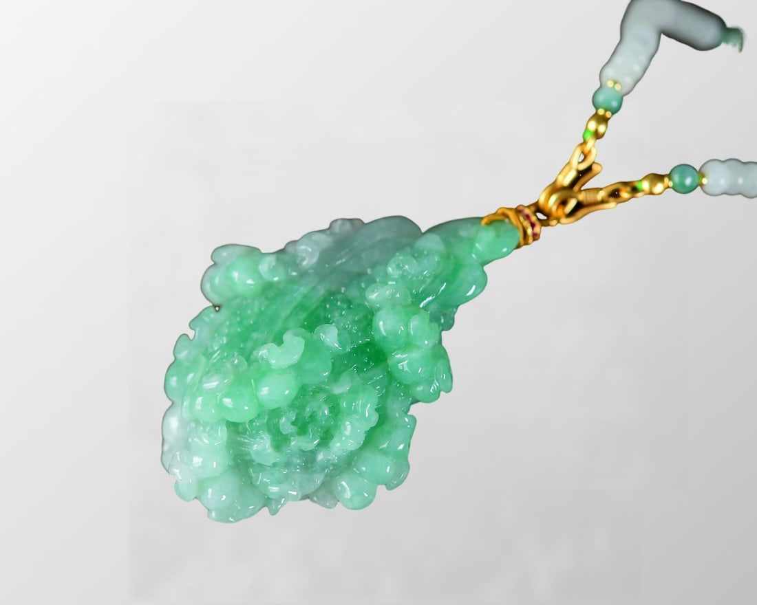 Exquisite Jadeite Carved Fortune Cabbage Pendant (1 of 8)