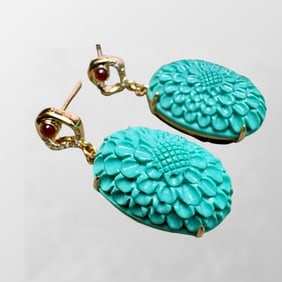 A Pair Exquisite 18K Gold Inlay Turquoise Earring