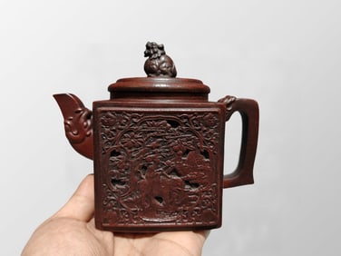 Openwork Chinese Yixing Zisha Clay Figure Teapot w Artist Signed
