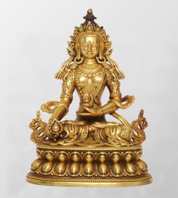 Old Tibetan Gilt Gold Copper Ksitigarbha Statue
