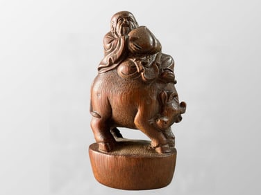 Vintage Chinese Bamboo Carved Longevity Taoism Deity Statue