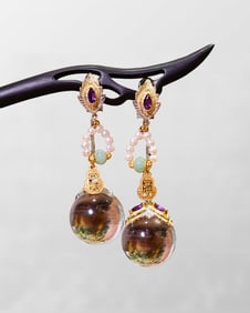 A Pair Beautiful 925 Silver Inlay White Crystal & Amethyst Earring