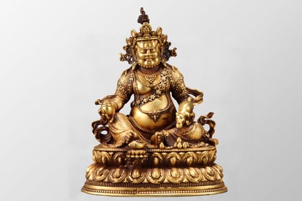 Old Tibetan Gilt Gold Copper Yellow Jambhala Statue