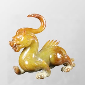Superb Chinese Hetian Jade Carved Unicorn Statue