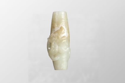 Superb Old Chinese Hetian Jade High Relief Fortune Dragon Pendant