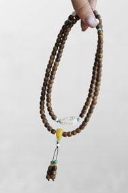 Hand Woven Chinese Chenxiang Wood & Bone Beads Bracelet
