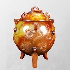 Vintage Chinese Hetian Jade 3 Leg Incense Burner