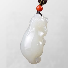 Chinese Natural Hetian Jade Carved Fortune Pixiu Pendant