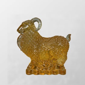 Vintage Chinese Peking Glass Carved Fortune Sheep Statue