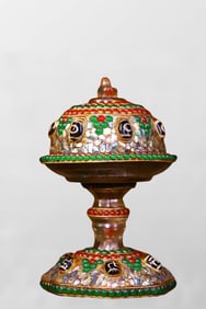 Tibetan Buddhism Gold Wire Inlay Crystal & DZI Agate & Gem Pot