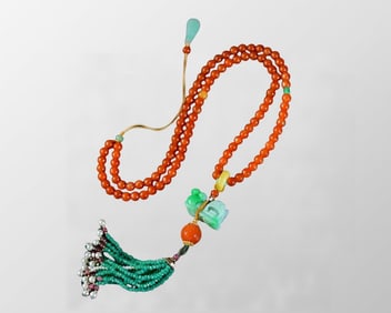 Beautiful Natural Jadeite Carved Fortune Pixiu Pendant w Hand Woven Beads Necklace