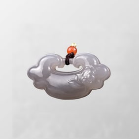 Chinese Natural Hetian Jade Carved Ruyi Lotus Flower Pendant