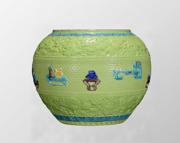 Chinese Apple Green Glaze Famille Rose Porcelain Brush Wsher