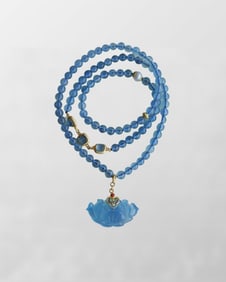 Beautiful Aquamarine Carved Lotus Flower Pendant/Bracelet
