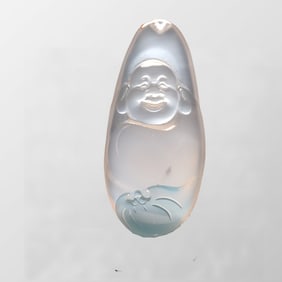 Chinese Nanhong Agate Carved Laughing Buddha Pendant