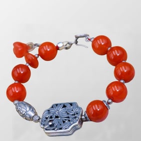 Hand Woven Chinese Nanhong Agate Beads Bracelet