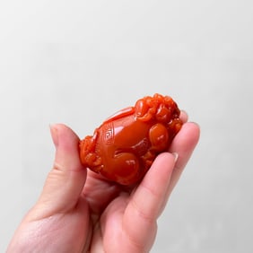Beautiful Chinese Nanhong Agate Carved Fortune Pixiu Pendant