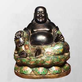 Vintage Chinese Bronze Cloisonne Laughing Buddha Statue