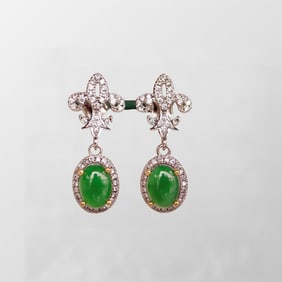 A Pair Beautiful 925 Silver Inlay Jadeite Earring