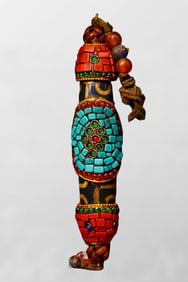 Vintage Tibetan DZI Agate Inlay Turquoise & Gem Pendant