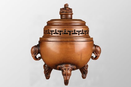 Chinese Copper 3 Leg Double Ears Elephant Incense Burner