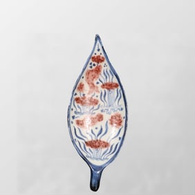 Chinese Underglaze Red + Blue And White Porcelain Tea Shovel