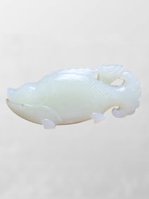 Superb Chinese Natural Hetian Jade Carved Fish Statue