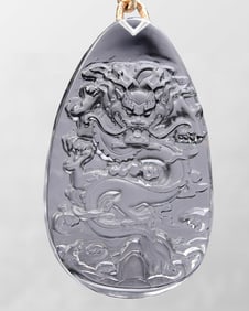 Beautiful White Crystal Carved Fortune Dragon Pendant