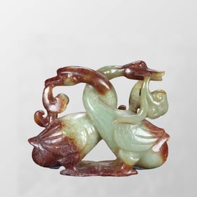 Vintage Chinese Hetian Jade Carved Swan Statue