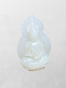 Superb Chinese Natural Hetian Jade Carved Kwan-yin Pendant