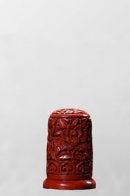 Chinese Red Lacquerware Low Relief Flower Thumb Ring Box