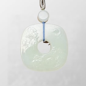 Superb Chinese Natural Hetian Jade Low Relief Mountain River Scene Pendant
