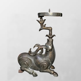 Vintage Chinese Bronze Fortune Ox Candlestick