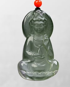 Beautiful Green Crystal Carved Kwan-yin Pendant