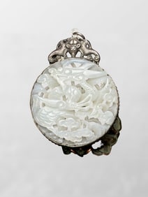 Vintage Chinese Pure Silver Inlay Hetian Jade Fortune Dragon Pendant