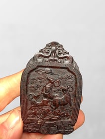 Vintage Ox Horn Carved Three Sheep Pendant