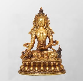 Tibetan Buddhism Gilt Gold Copper Ksitigarbha Statue