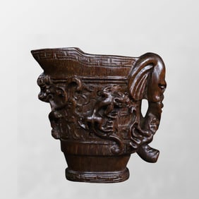 Vintage Ox Horn Carved Chi Dragon Wine Cup