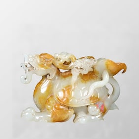 Superb Chinese Natural Hetian Jade Carved Dragon Turtle Statue